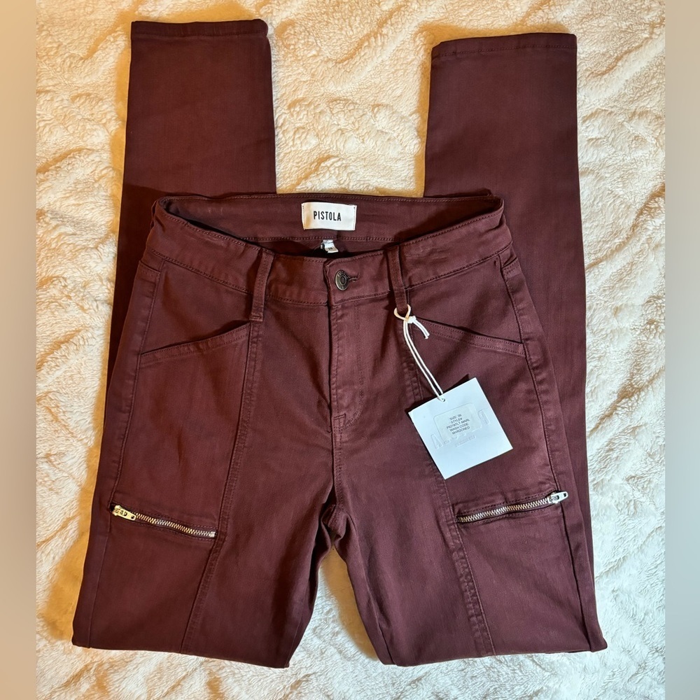 pistola Maroon Skinny Jeans with Front Zippers